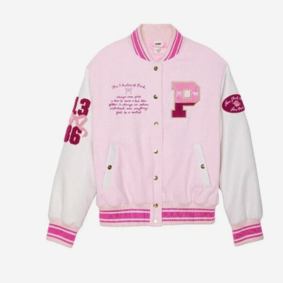 Victoria’s Secret PINK x LoveShackFancy Reissued Boyfriend Varsity Jacket - Picture 2 of 6